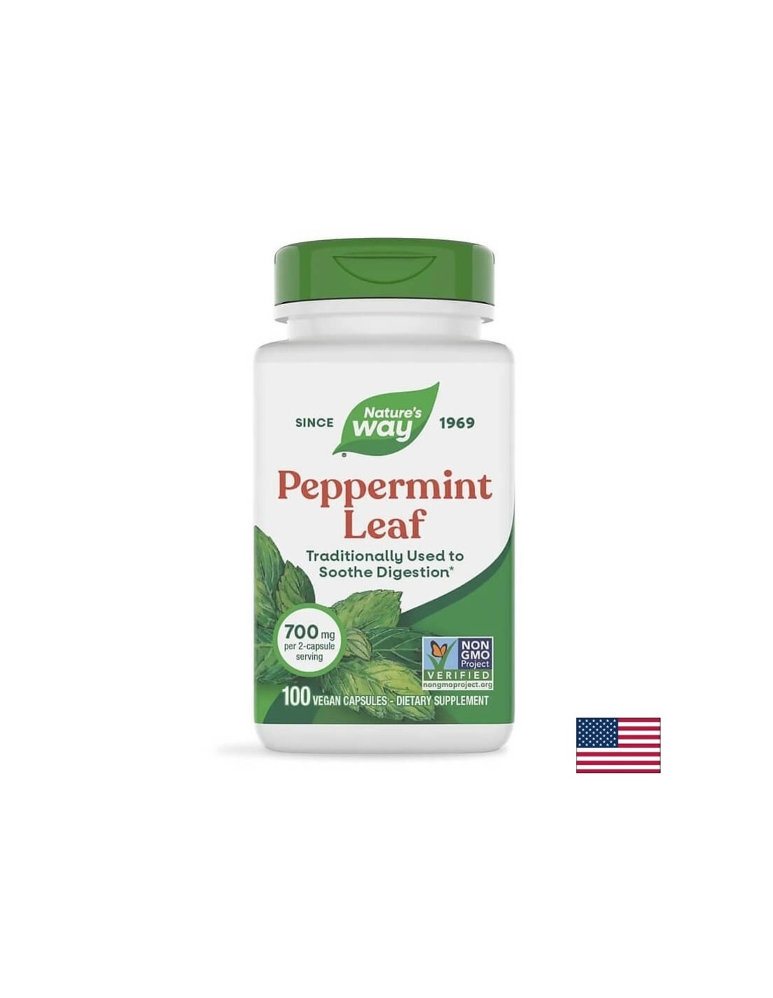Peppermint Leaf - Мента (лист) – за успокояване на раздразненото дебело черво 350 mg, 100 капсули Nature’s Way