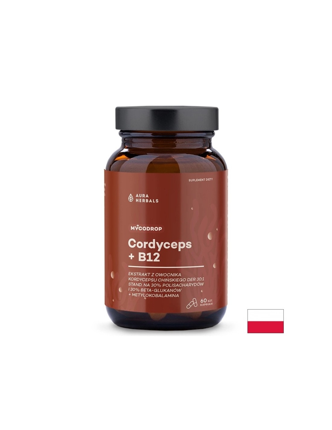 Mycodrop Кордицепс 500 mg + витамин B12 50 µg – При умора и физическо изтощение, 60 капсули