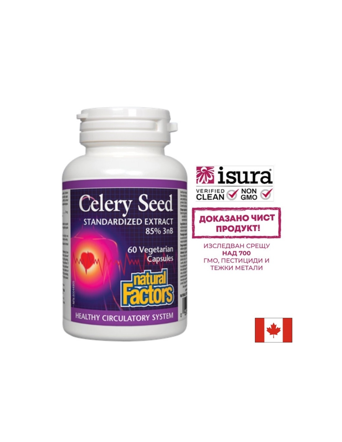 Подагра и високо кръвно налягане - Целина (семена) – Celery Seed  75 mg, 60 капсули Natural Factors