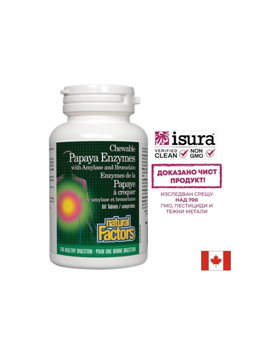 Papaya Enzymes with Amylase and Bromelain - Папая ензими с амилаза и бромелаин, 60 дъвчащи таблетки Natural Factors