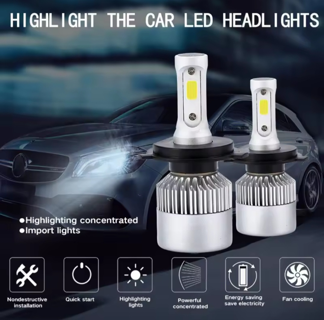 Комплект 2 LED диода с вентилатор HB4 (9006), led фар 72w 7600lm 12v-24v 6000k