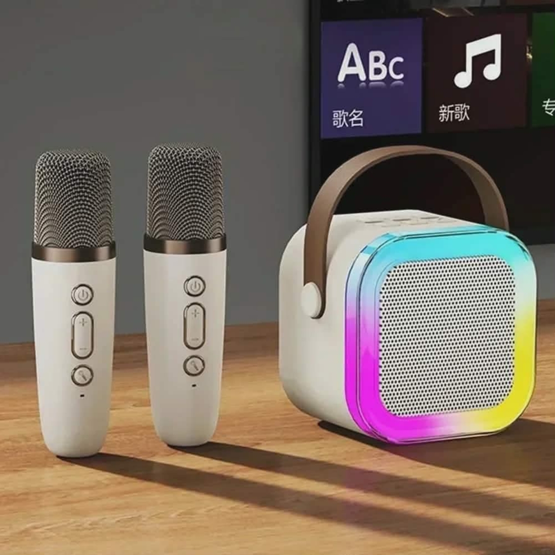 Мини караоке Bluethooth RGB тонколона с 2 микрофона