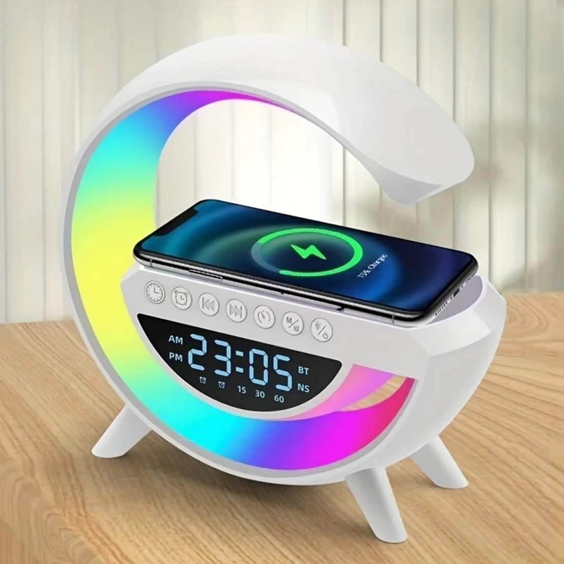 Smart LED Лампа Безжично Бързо Зареждане, Часовник и Множество Умни Функции
