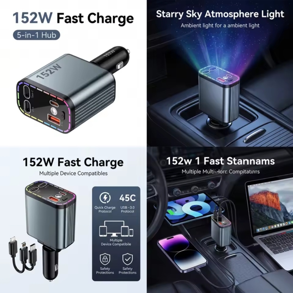 FM трансмитер Bluetooth 5.3 за кола, Car Kit с прибиращи се кабели, автомобилно зарядно 2 порта QC 3.0 + PD 30W, MP3 плейър за кола, hands-free устройство, цифров екран, външен микрофон, 12-24V, за iPhone/Android