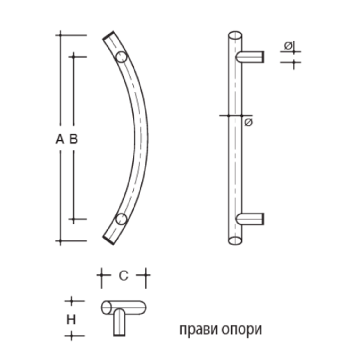 Дръжки за врати от Неръждаема стомана, огънати настрани