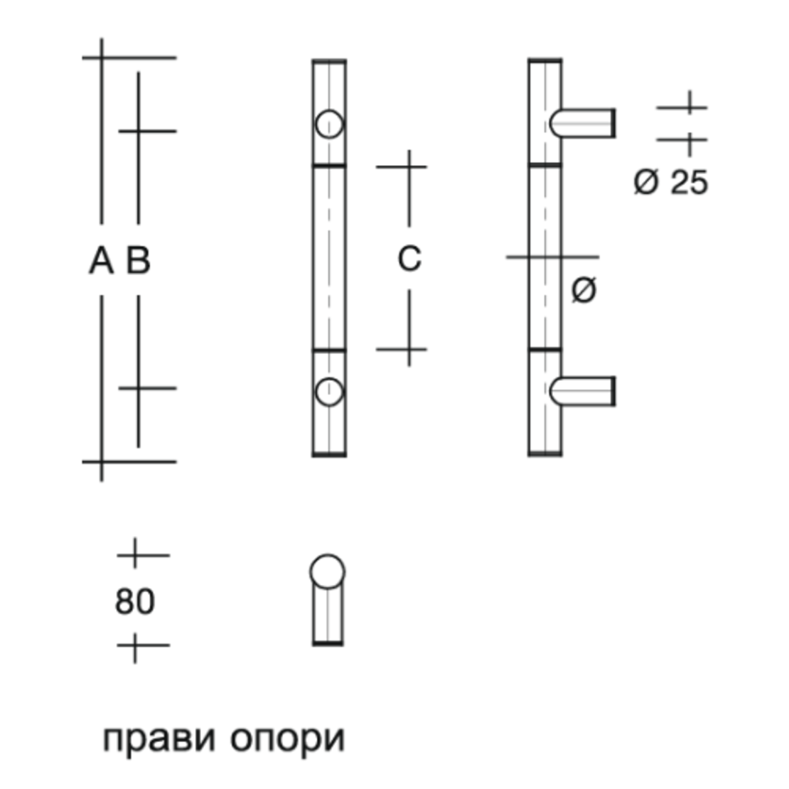 Дръжки с кръгъл профил Ø 30 , изработени от Неръждаема стомана с точки