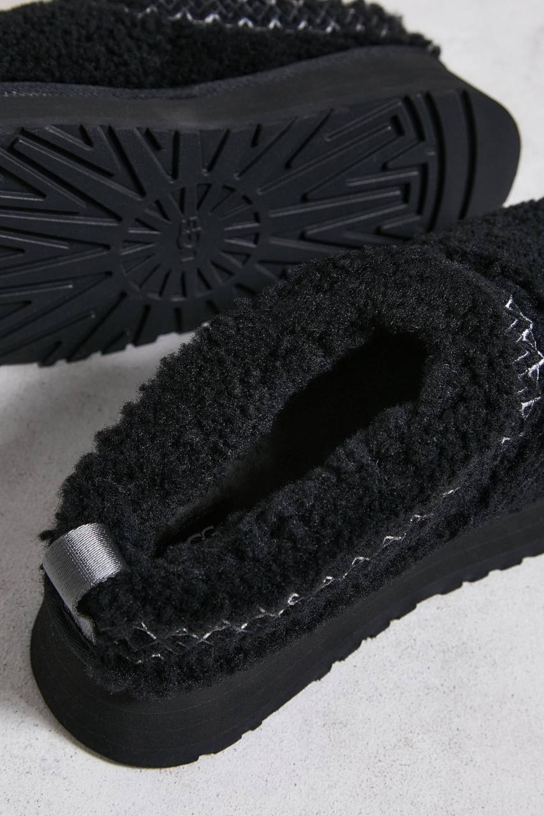 UGG Tazz Fluffy Braided Slippers “Black”