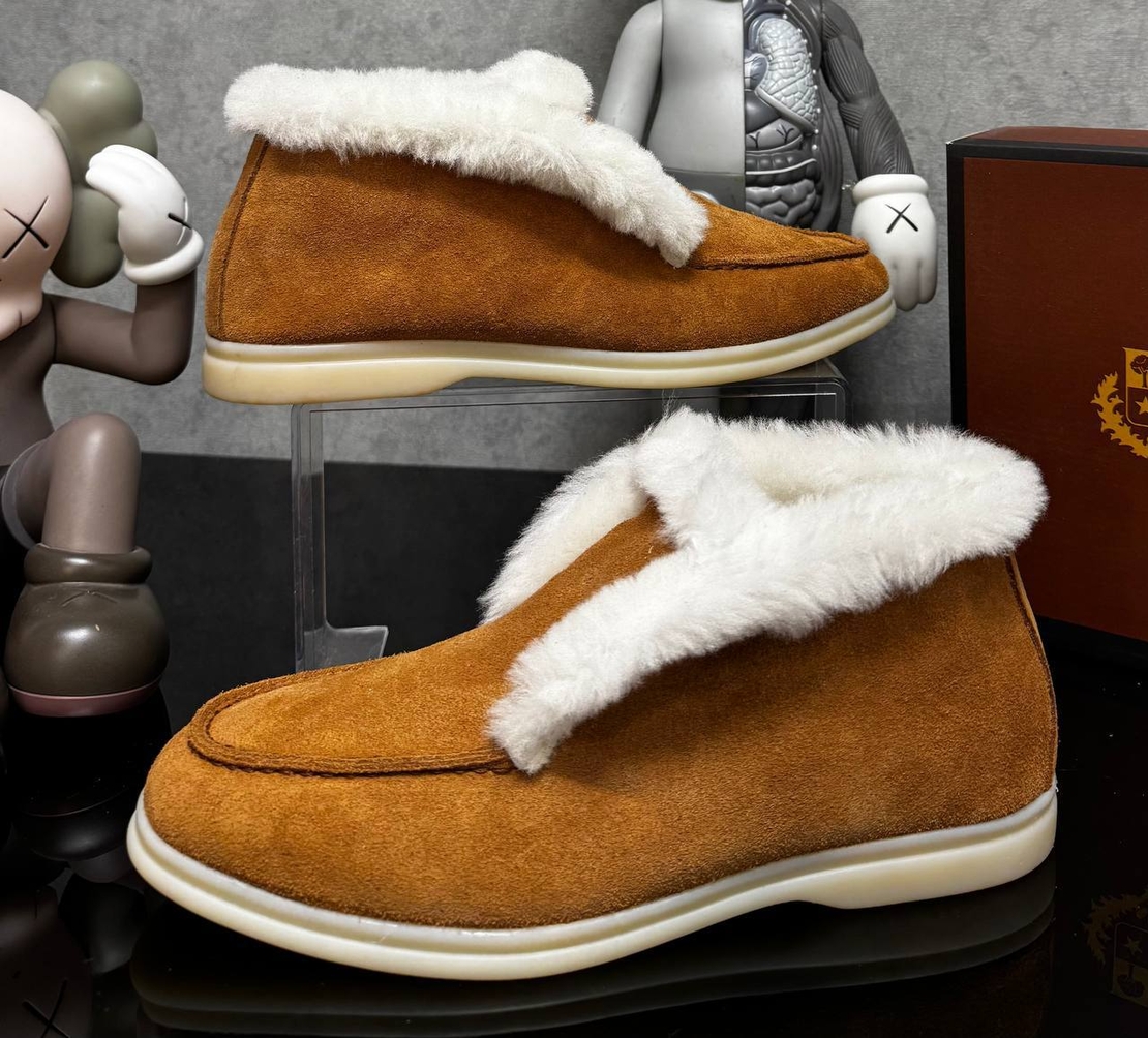 Loro Piana Suede Shearling Ankle Boots “Caramel”