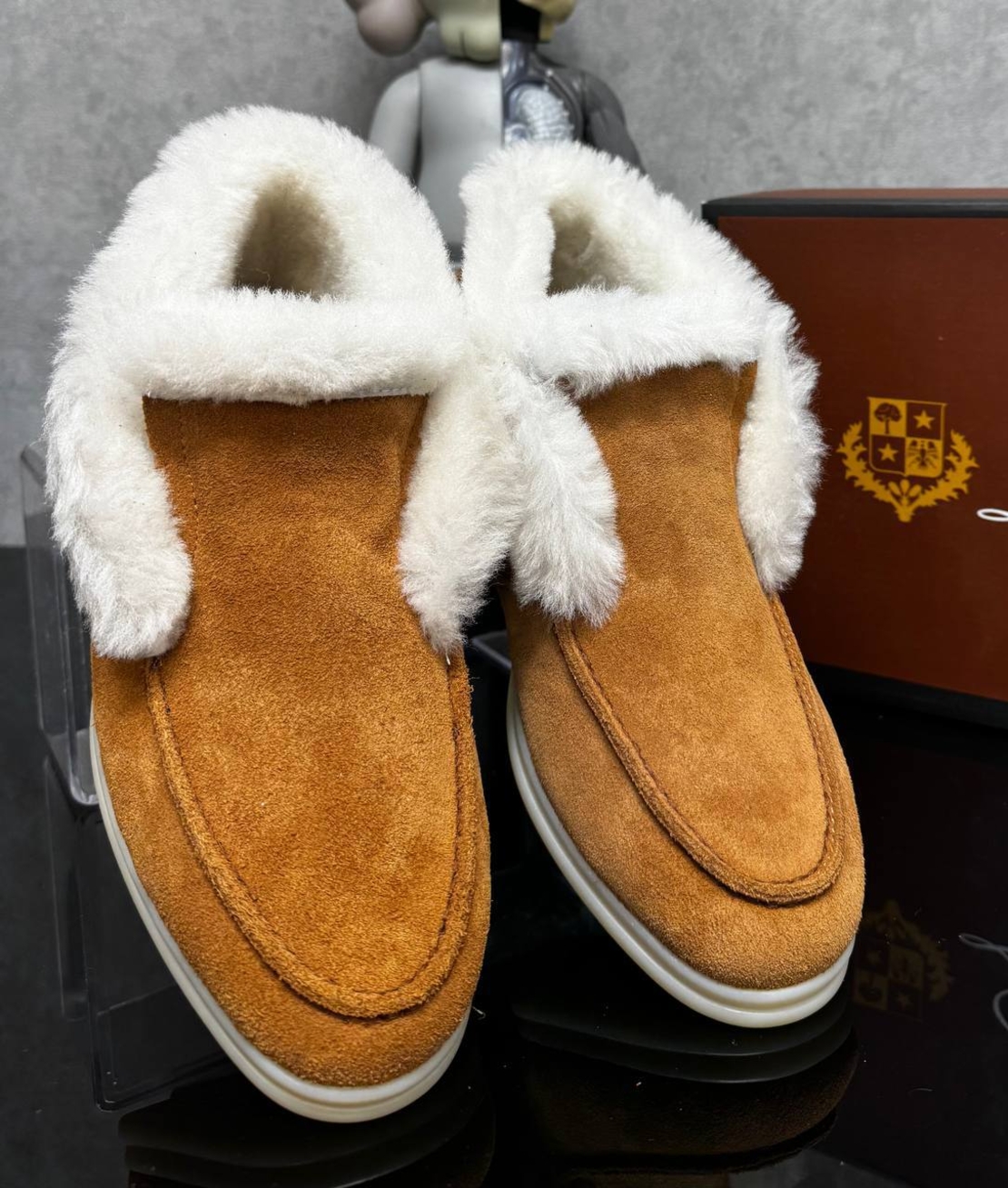 Loro Piana Suede Shearling Ankle Boots “Caramel”