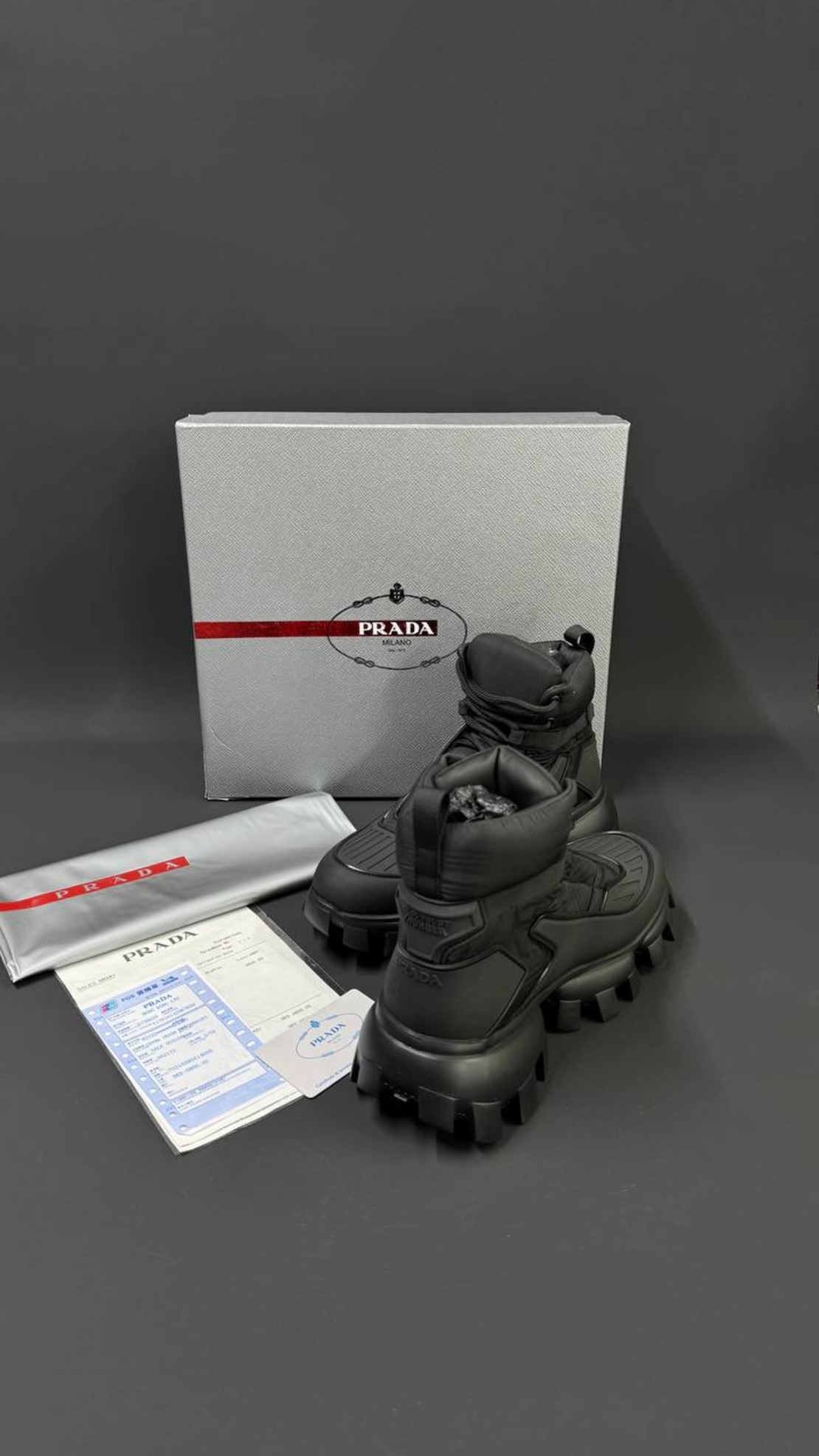 Prada Monolith Gabardine Boots – Triple Black