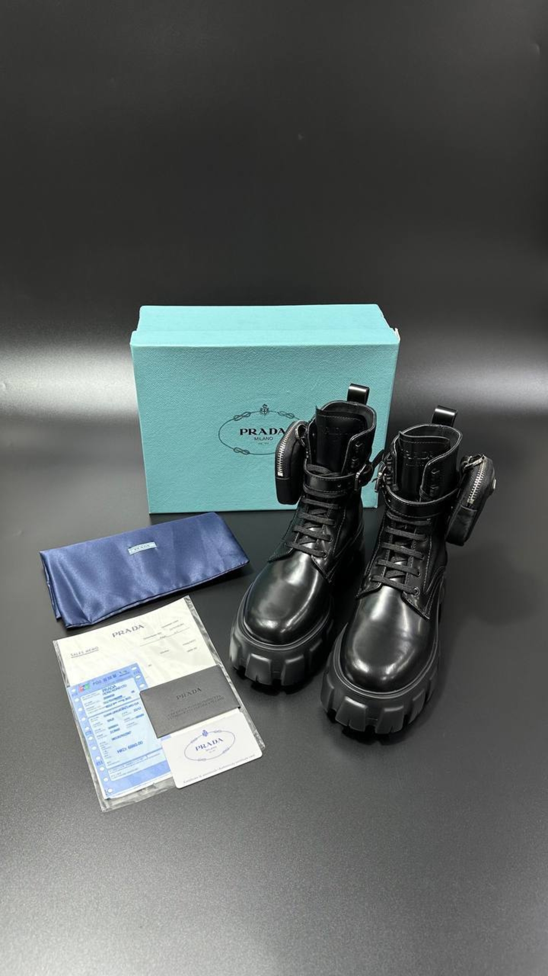 Prada Monolith Combat Boots – Triple Black (Pouch Edition)