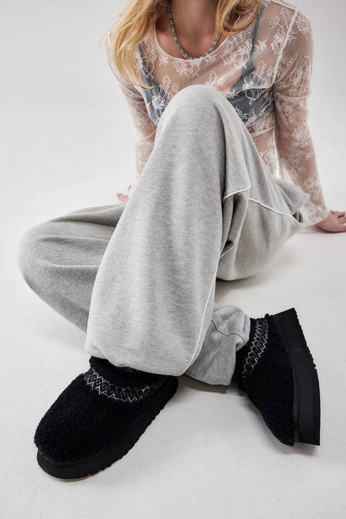 UGG Tazz Fluffy Braided Slippers “Black”