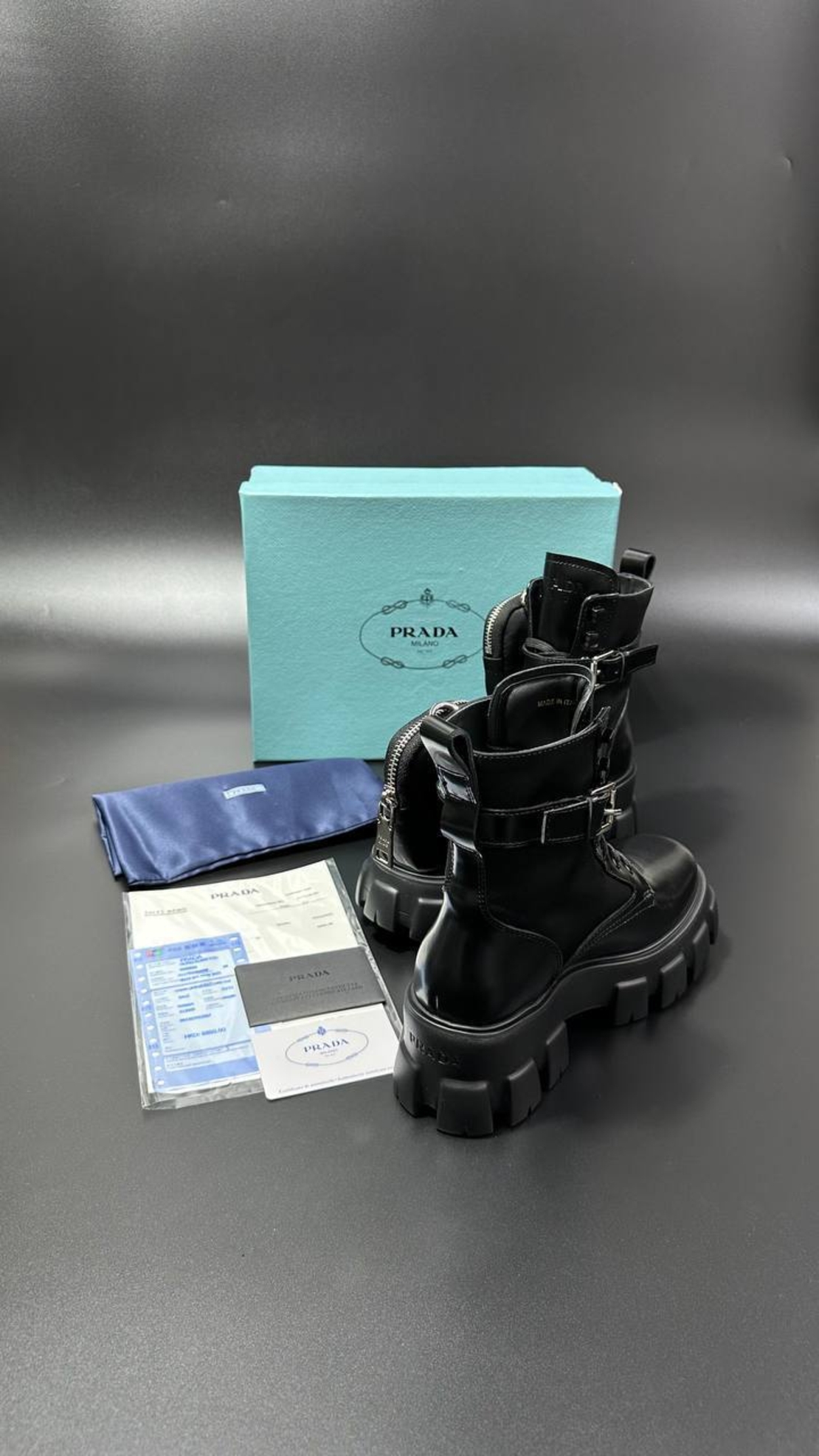 Prada Monolith Combat Boots – Triple Black (Pouch Edition)