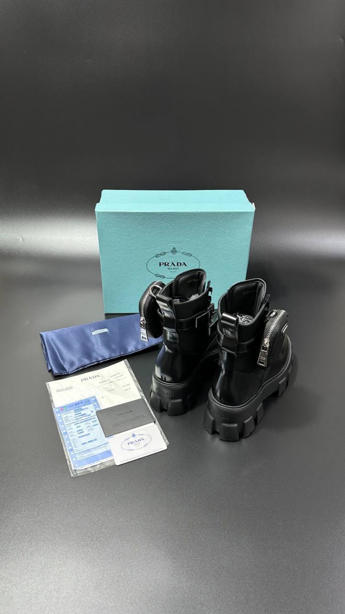 Prada Monolith Combat Boots – Triple Black (Pouch Edition)