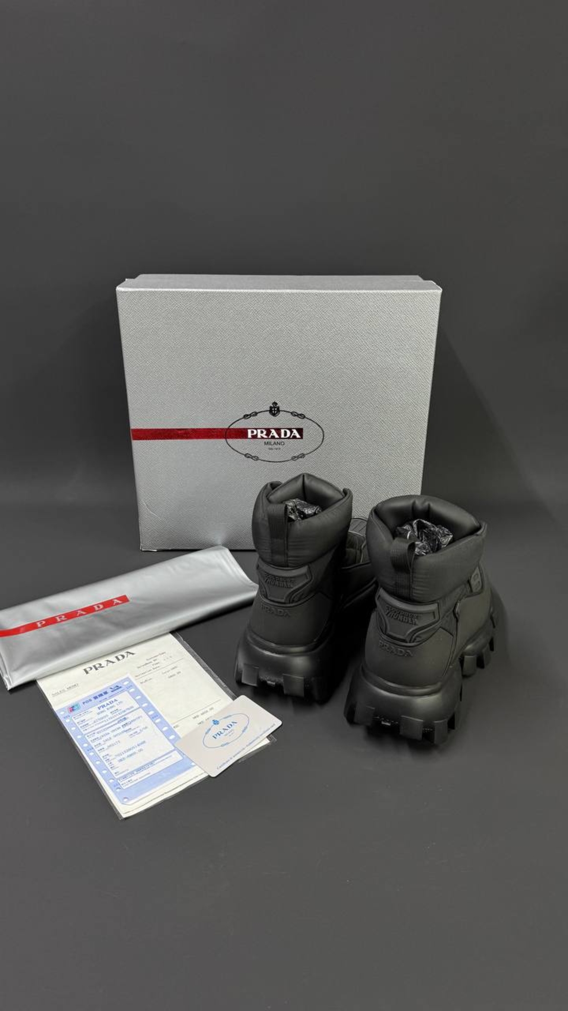 Prada Monolith Gabardine Boots – Triple Black