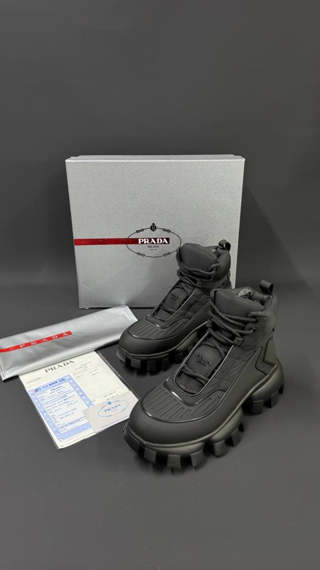 Prada Monolith Gabardine Boots – Triple Black