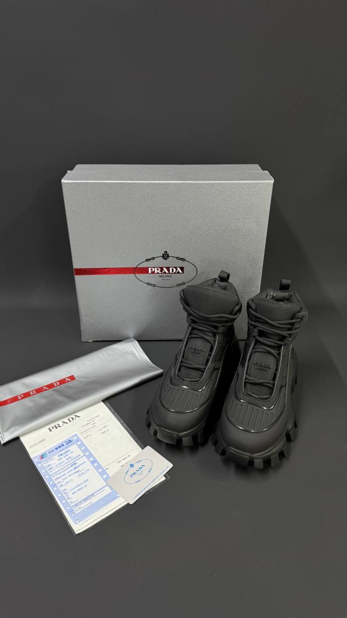 Prada Monolith Gabardine Boots – Triple Black