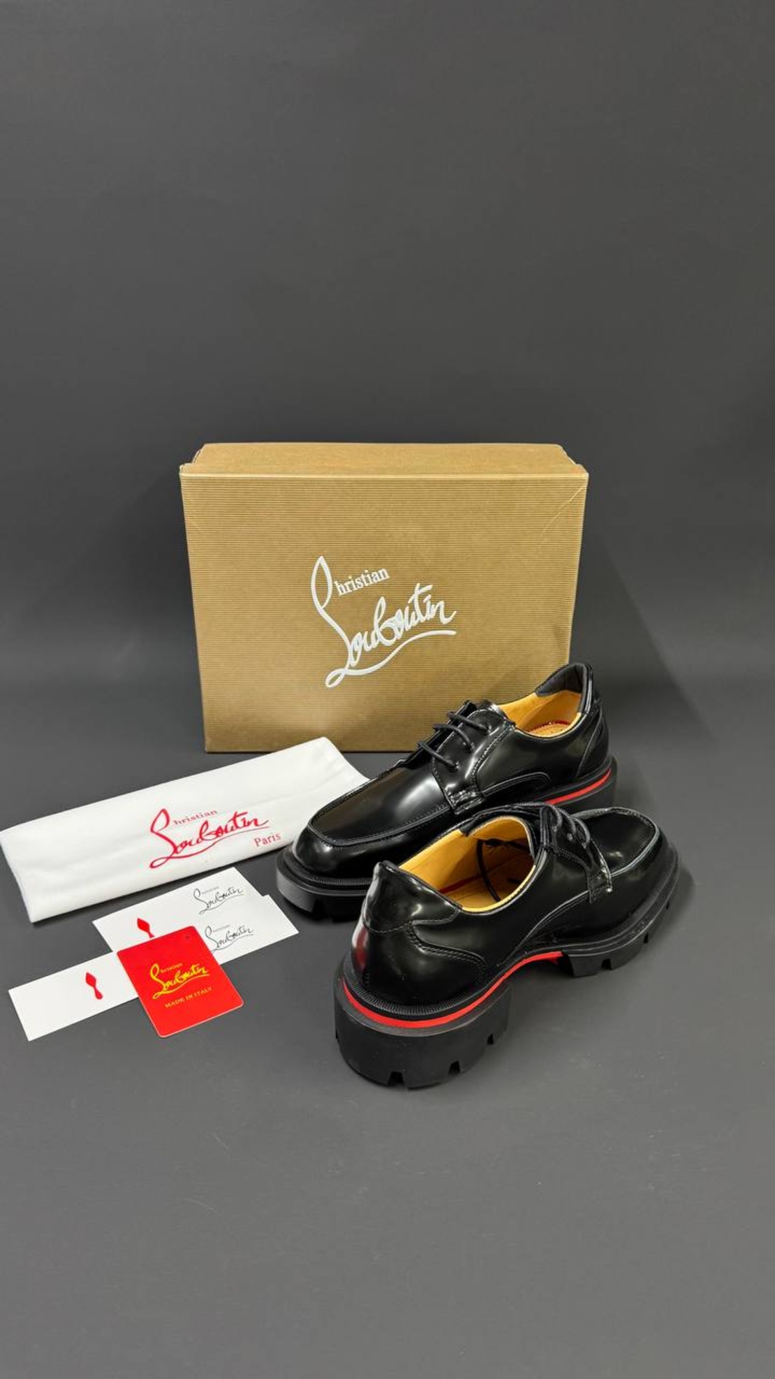 Christian Louboutin Greggo Trek Derby – Black Patent / Red Sole