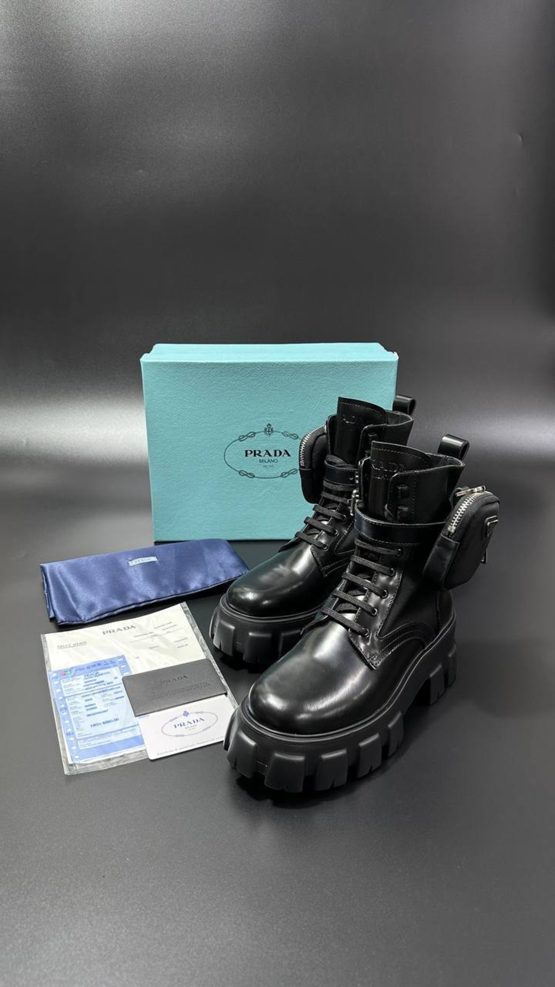 Prada Monolith Combat Boots – Triple Black (Pouch Edition)