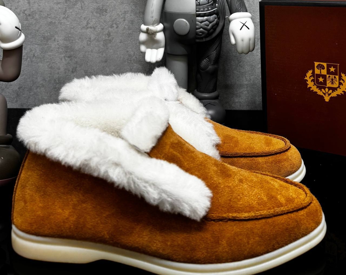 Loro Piana Suede Shearling Ankle Boots “Caramel”