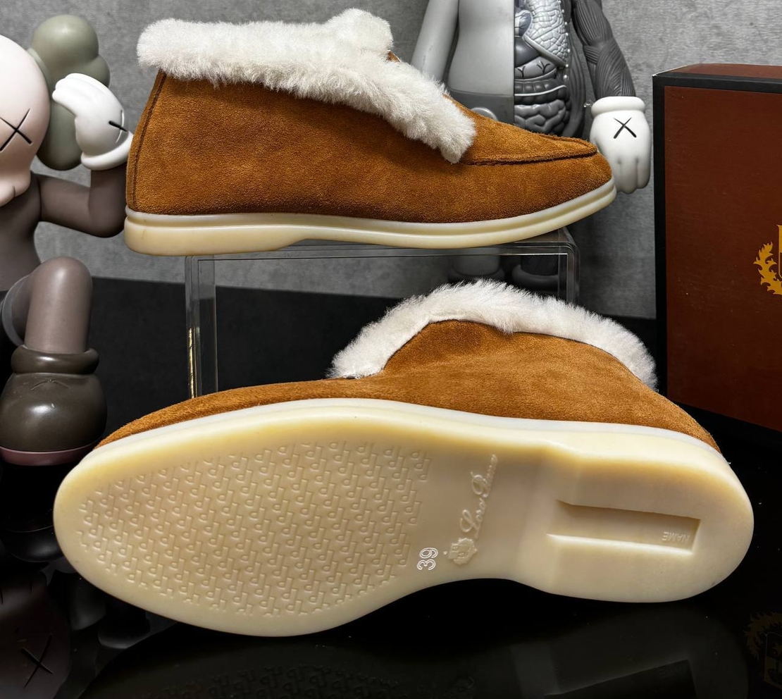 Loro Piana Suede Shearling Ankle Boots “Caramel”