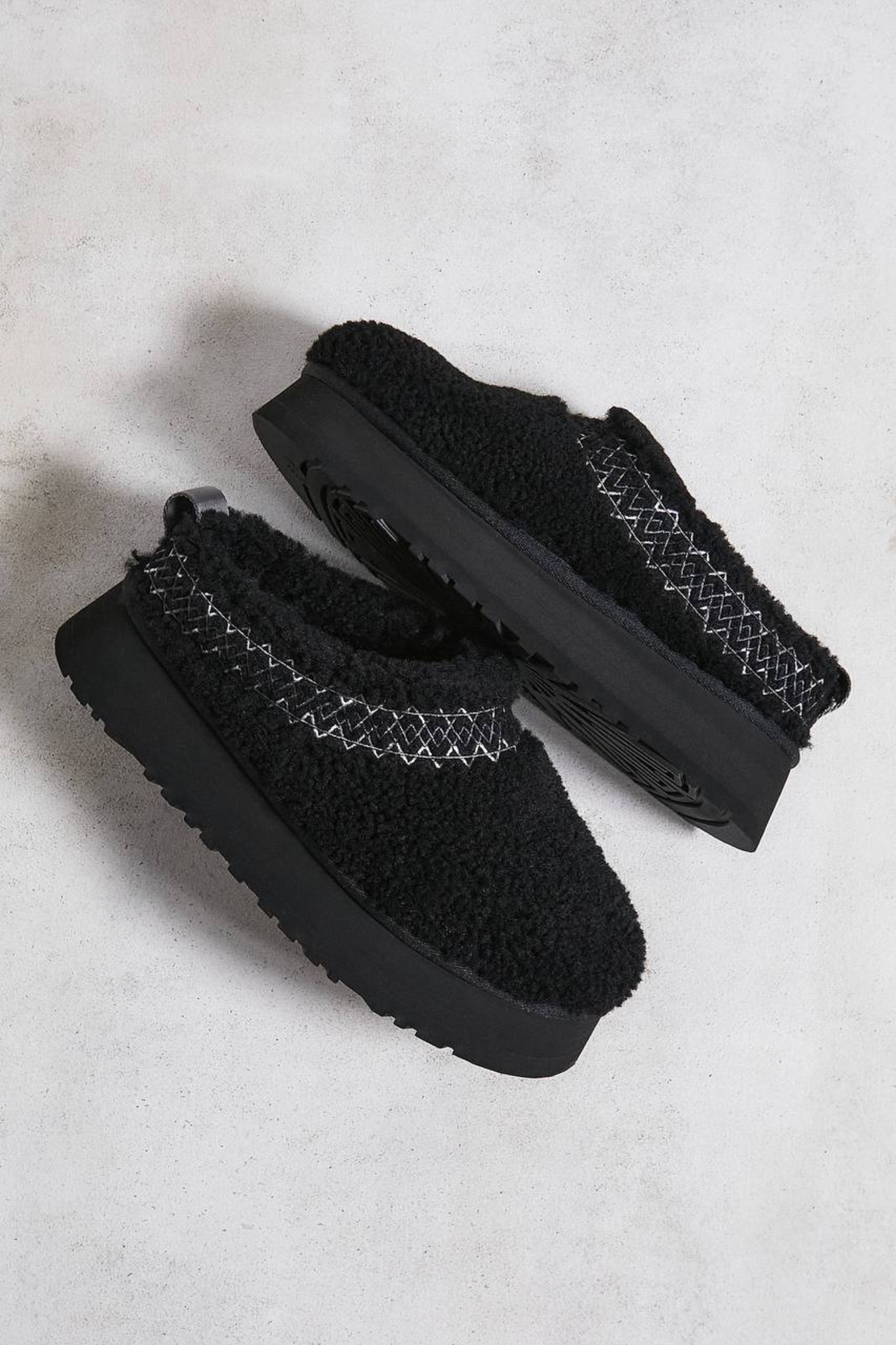 UGG Tazz Fluffy Braided Slippers “Black”