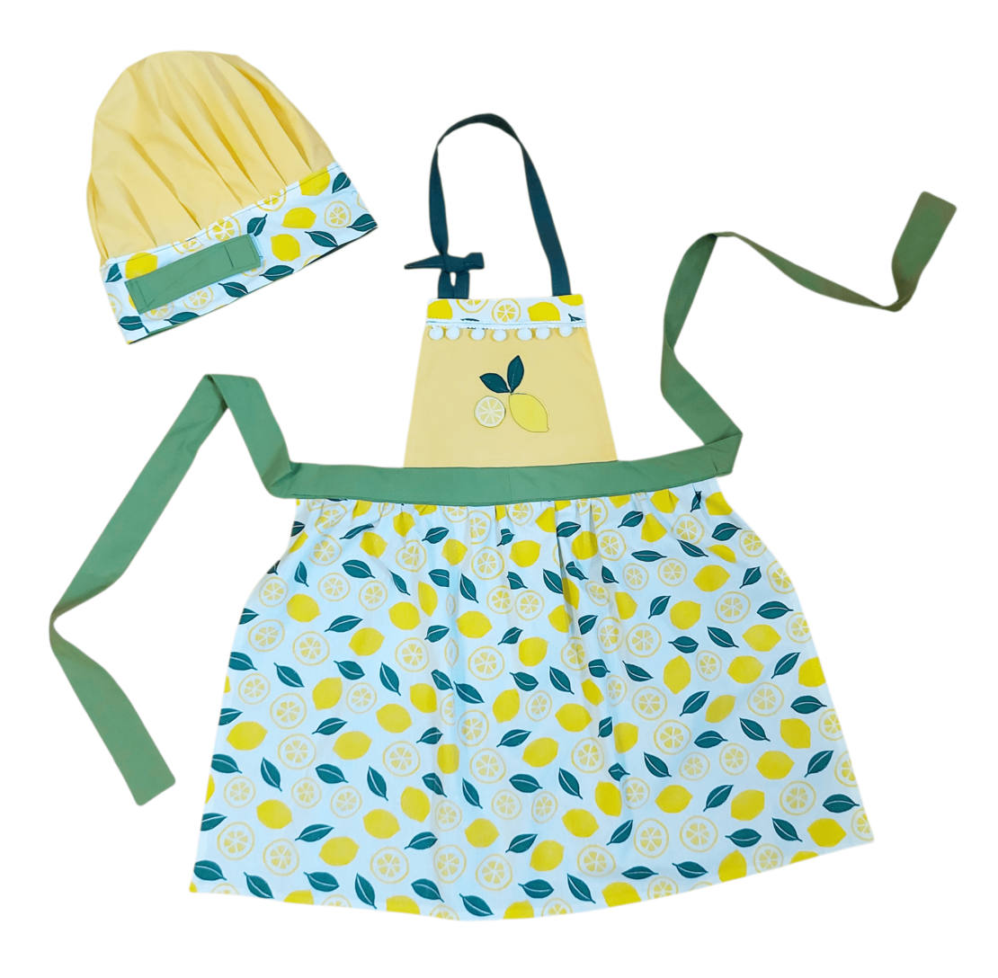 Комплект детска престилка с шапка Лимони
