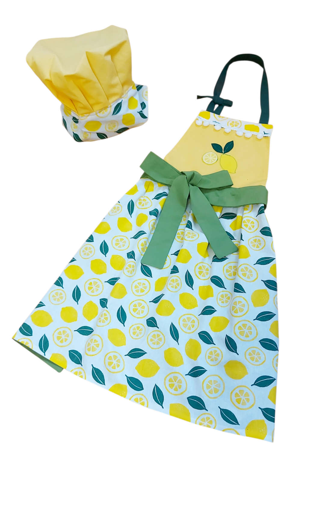 Комплект детска престилка с шапка Лимони