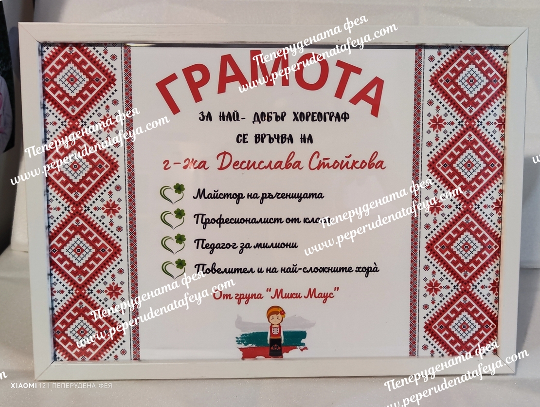 РАМКА А4 - ГРАМОТА ЗА НАЙ- ДОБЪР ХОРЕОГРАФ