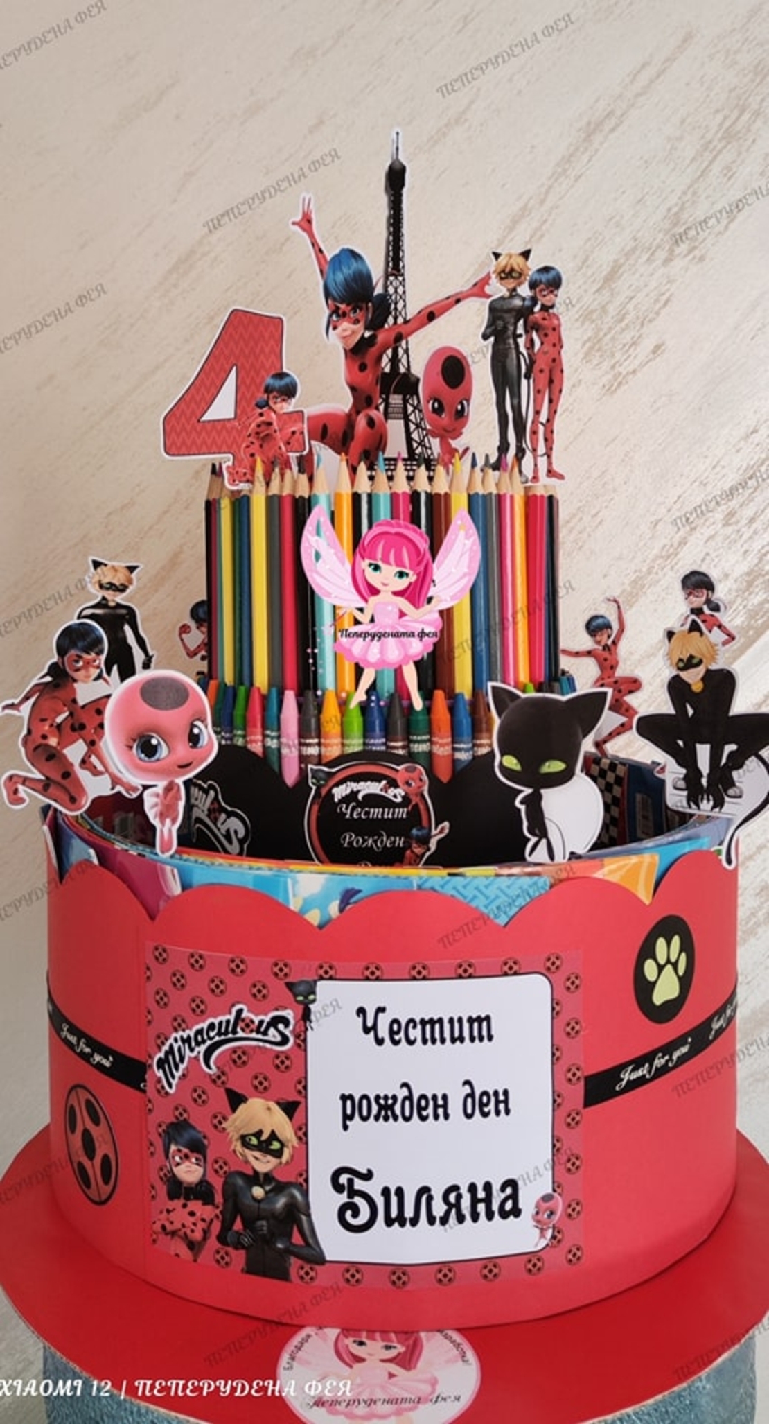 Торта от книжки и моливи КАЛИНКАТА И ЧЕРНИЯТ КОТАРАК  6 / Miraculous