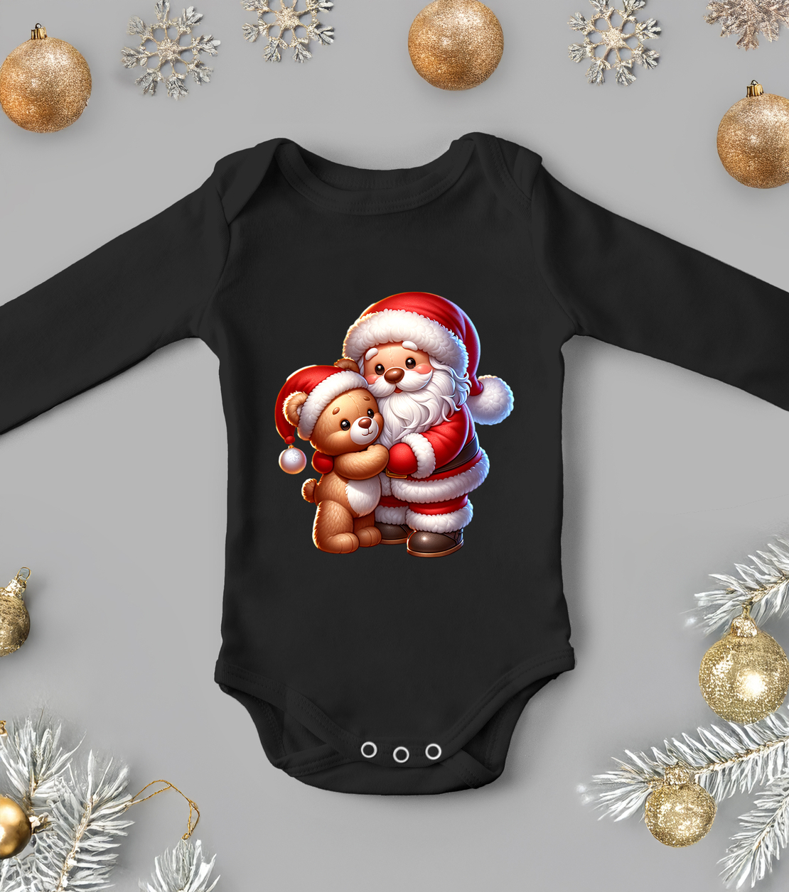 Бебешко боди -Дядо коледа с мече