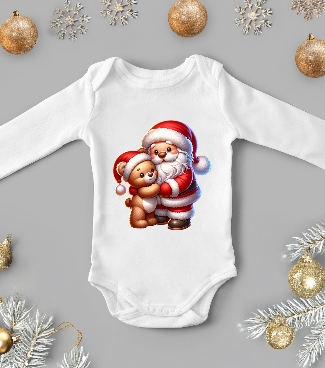 Бебешко боди -Дядо коледа с мече