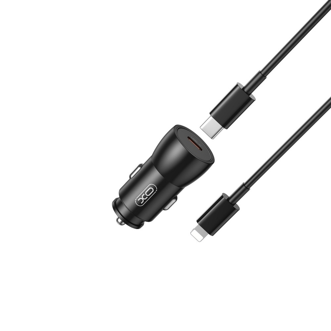 Зарядно устройство за кола комплект XO CC57 PD 30W 1x USB 1x USB-C с кабел USB-C - Lightning, Черен