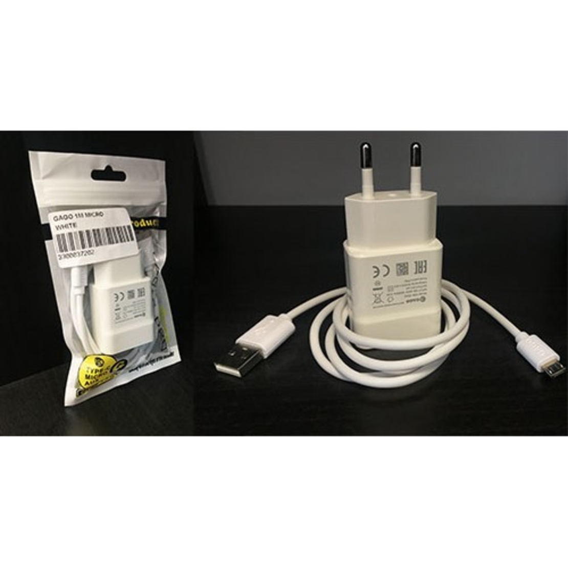 Универсално USB зарядно 5v 2a + The Old GAGO Micro Usb кабел 2А 1М - Бял