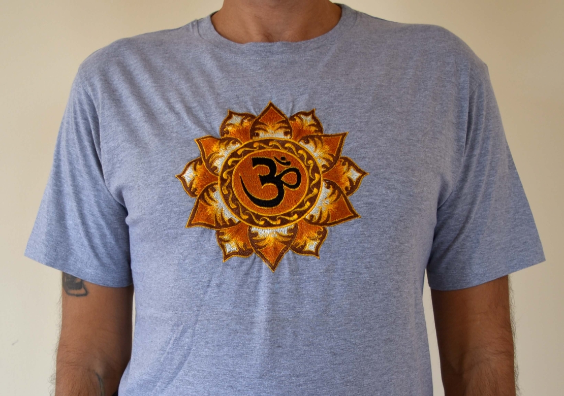 Brown Lotus with OM Embroidery T-shirt