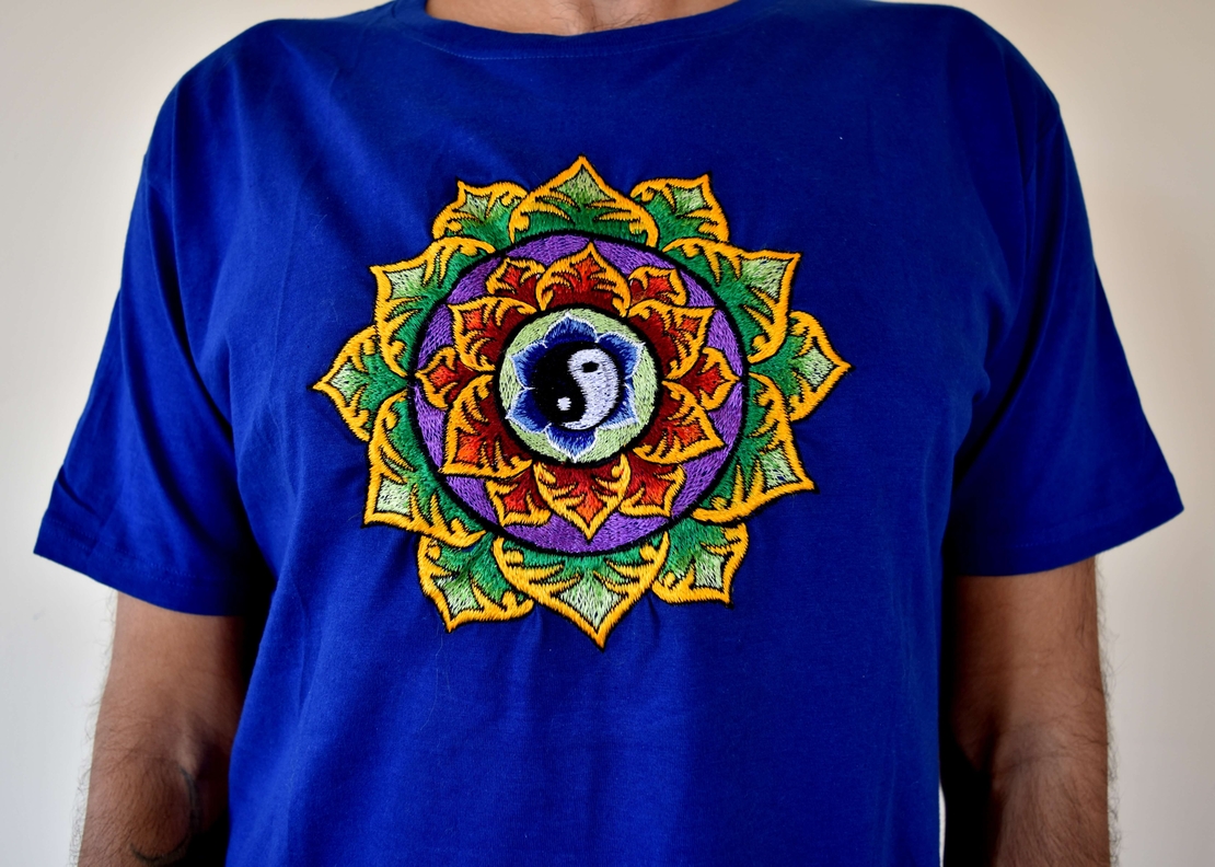 Double Lotus with Yin and Yang Embroidery T-shirt