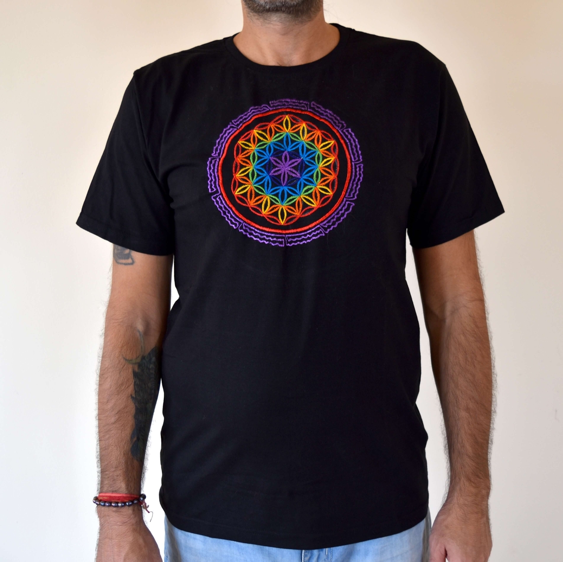 Flower of Life mandala Embroidery T-shirt