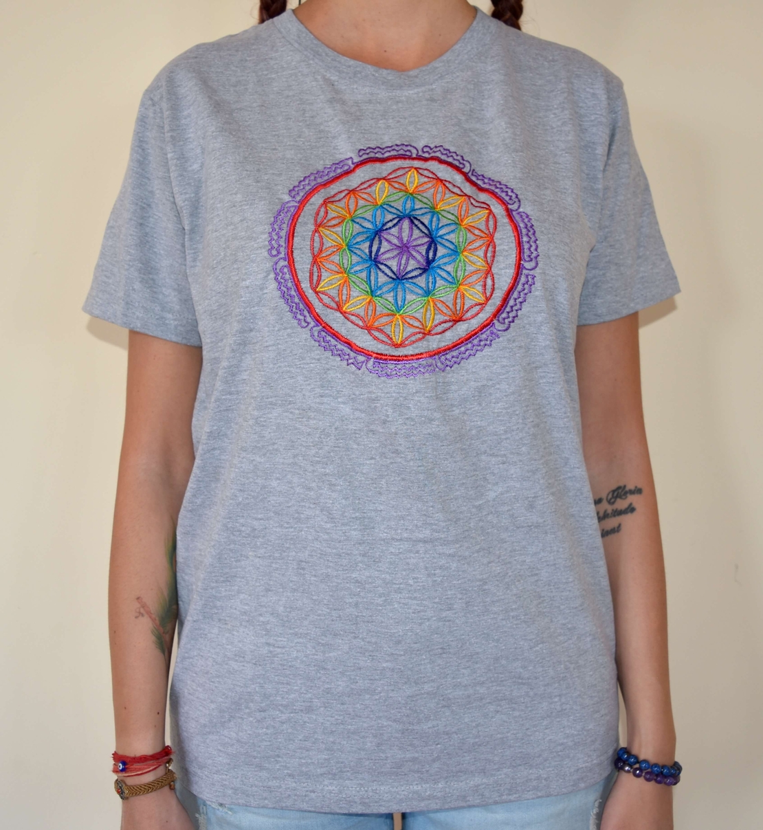 Flower of Life mandala Embroidery T-shirt