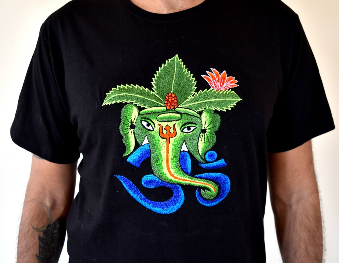 Ganesha with OM (handmade embroidery T-shirt)