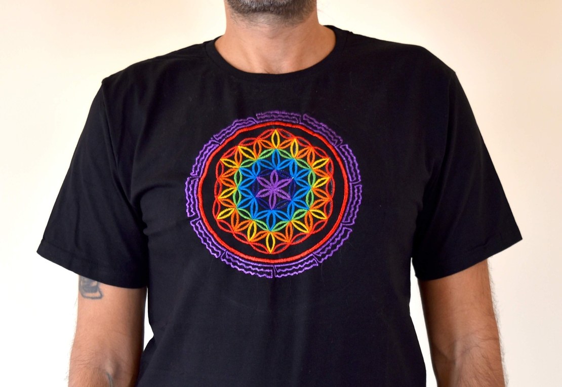 Flower of Life mandala Embroidery T-shirt