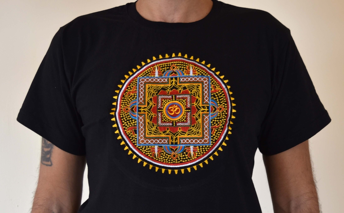Buddha mandala with OM (handmade embroidery T-shirt)