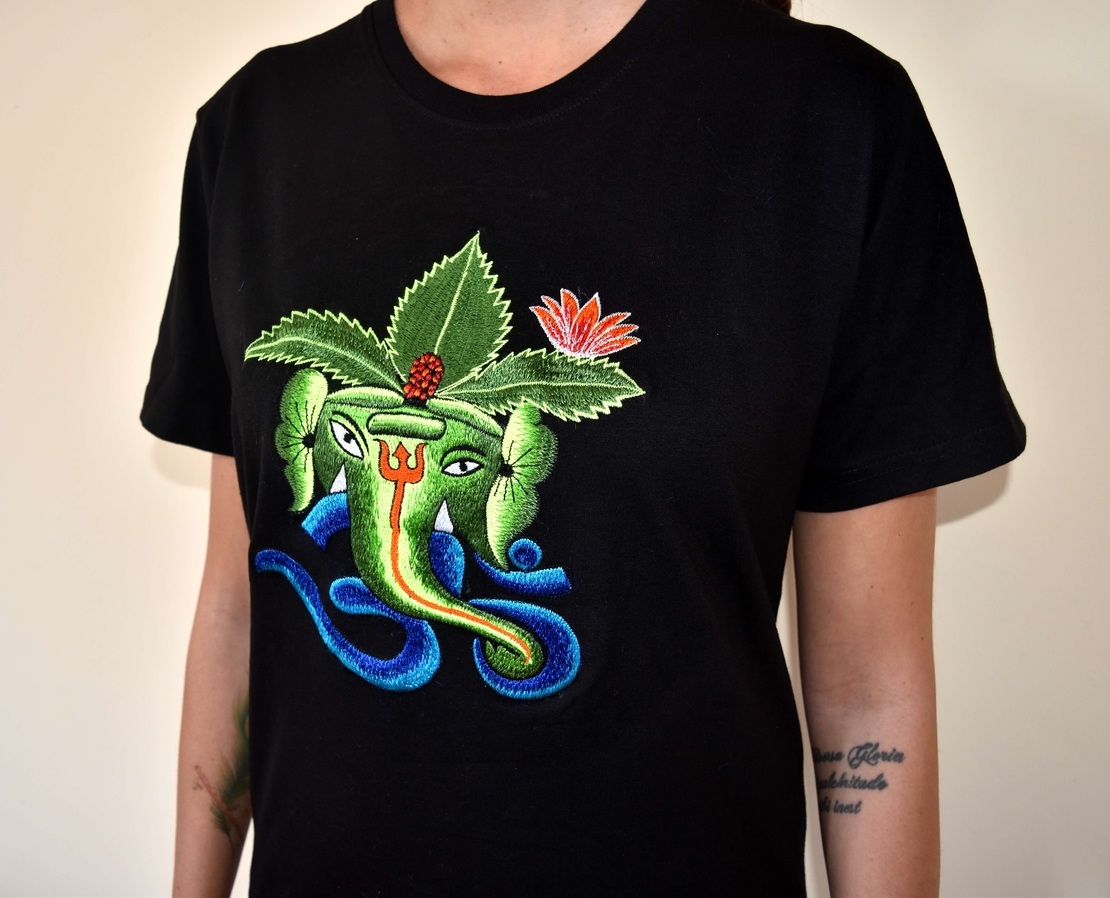 Ganesha with OM (handmade embroidery T-shirt)