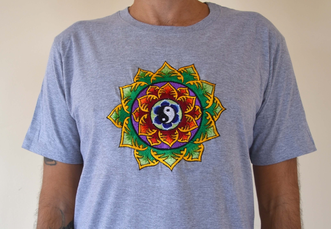 Double Lotus with Yin and Yang Embroidery T-shirt