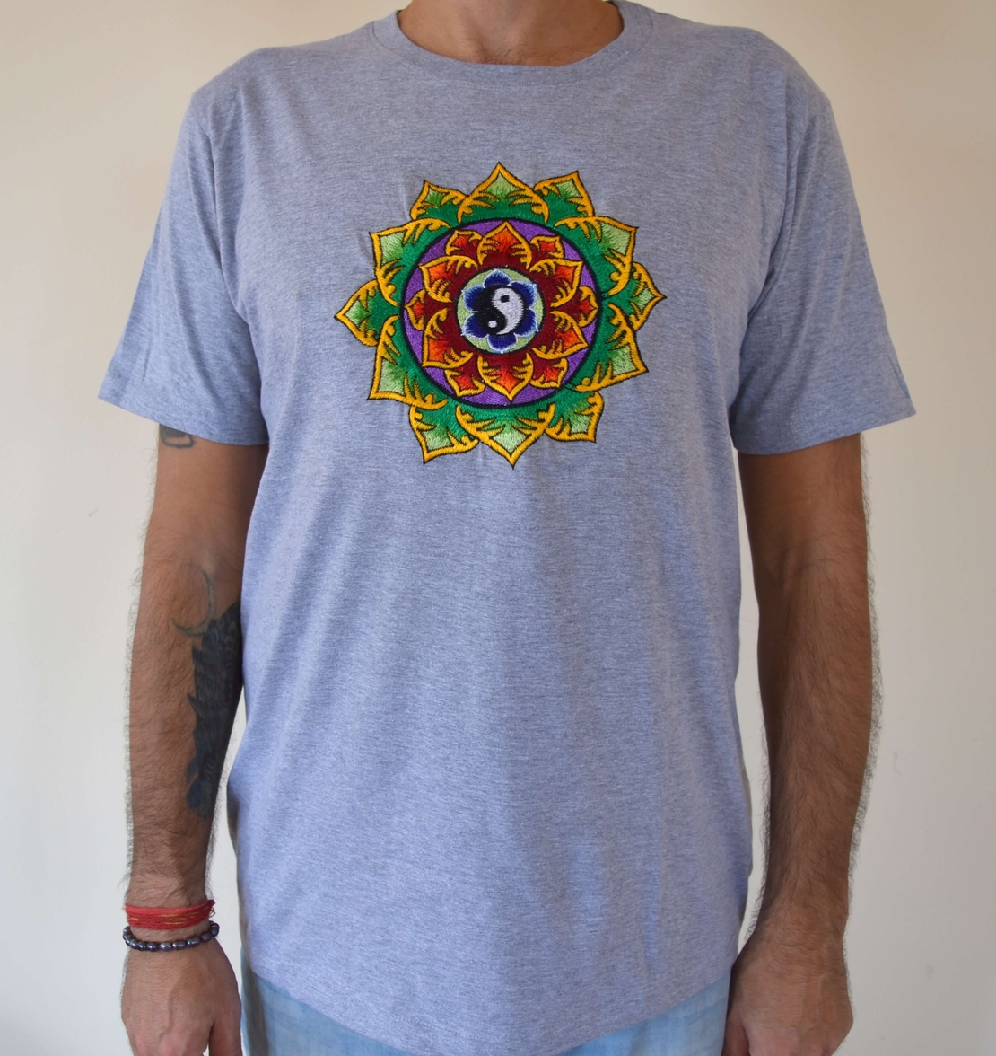 Double Lotus with Yin and Yang Embroidery T-shirt