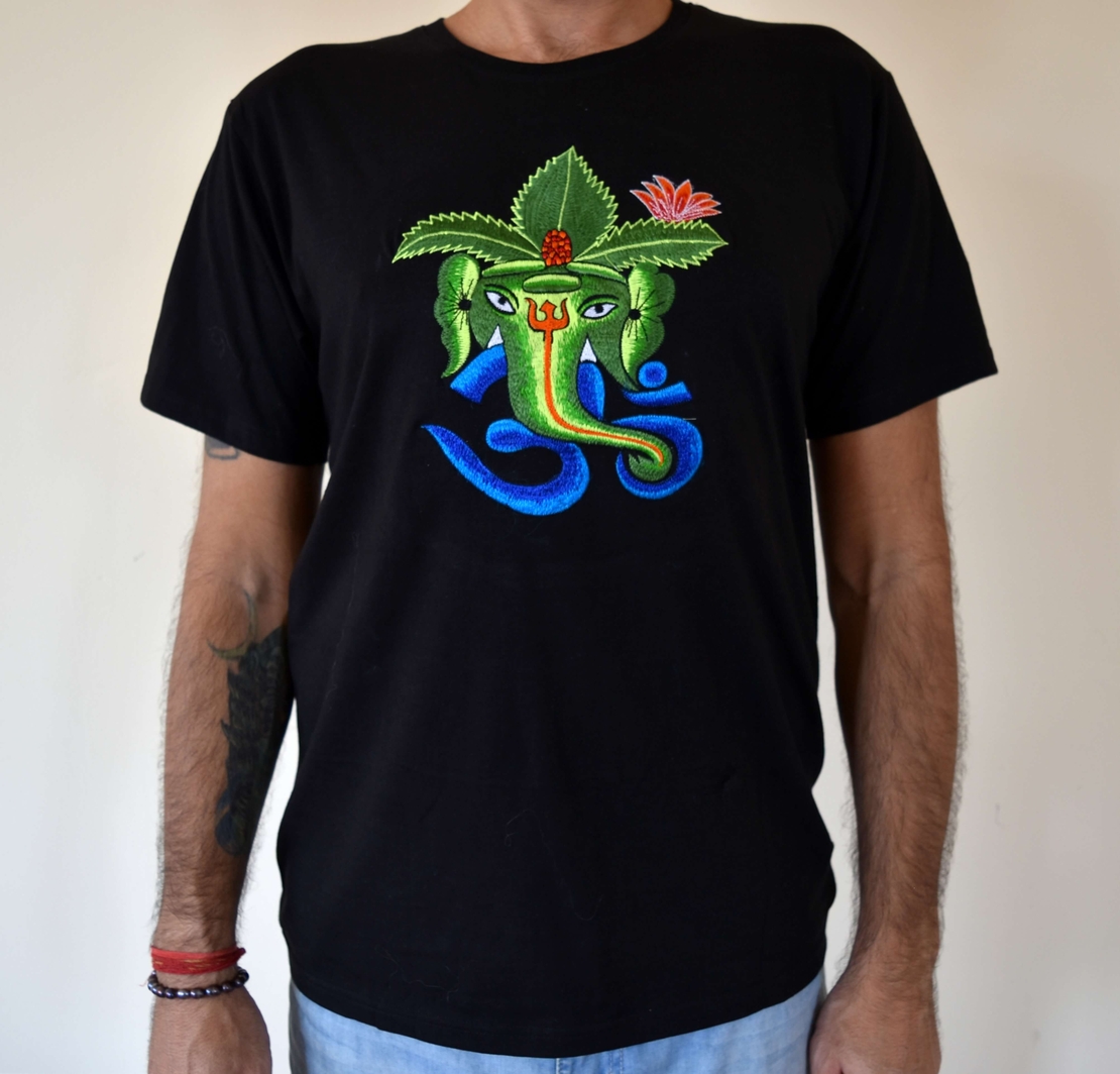 Ganesha with OM (handmade embroidery T-shirt)