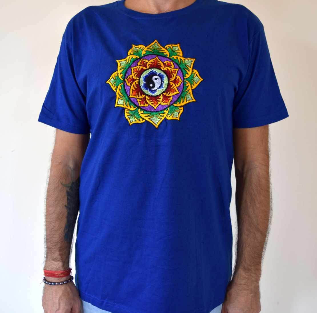 Double Lotus with Yin and Yang Embroidery T-shirt