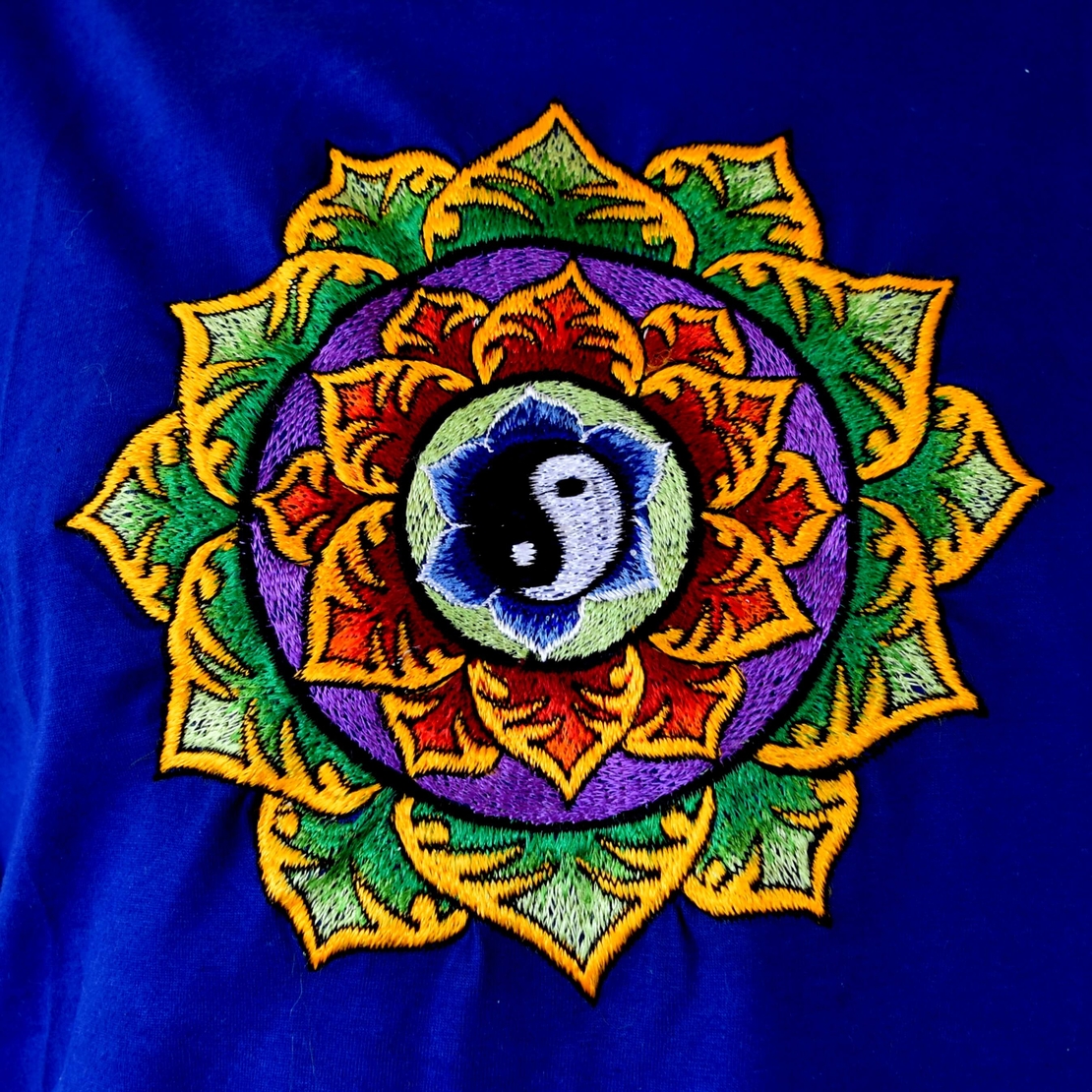 Double Lotus with Yin and Yang Embroidery T-shirt