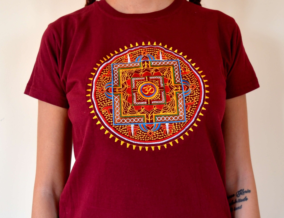 Buddha mandala with OM Embroidery T-shirt