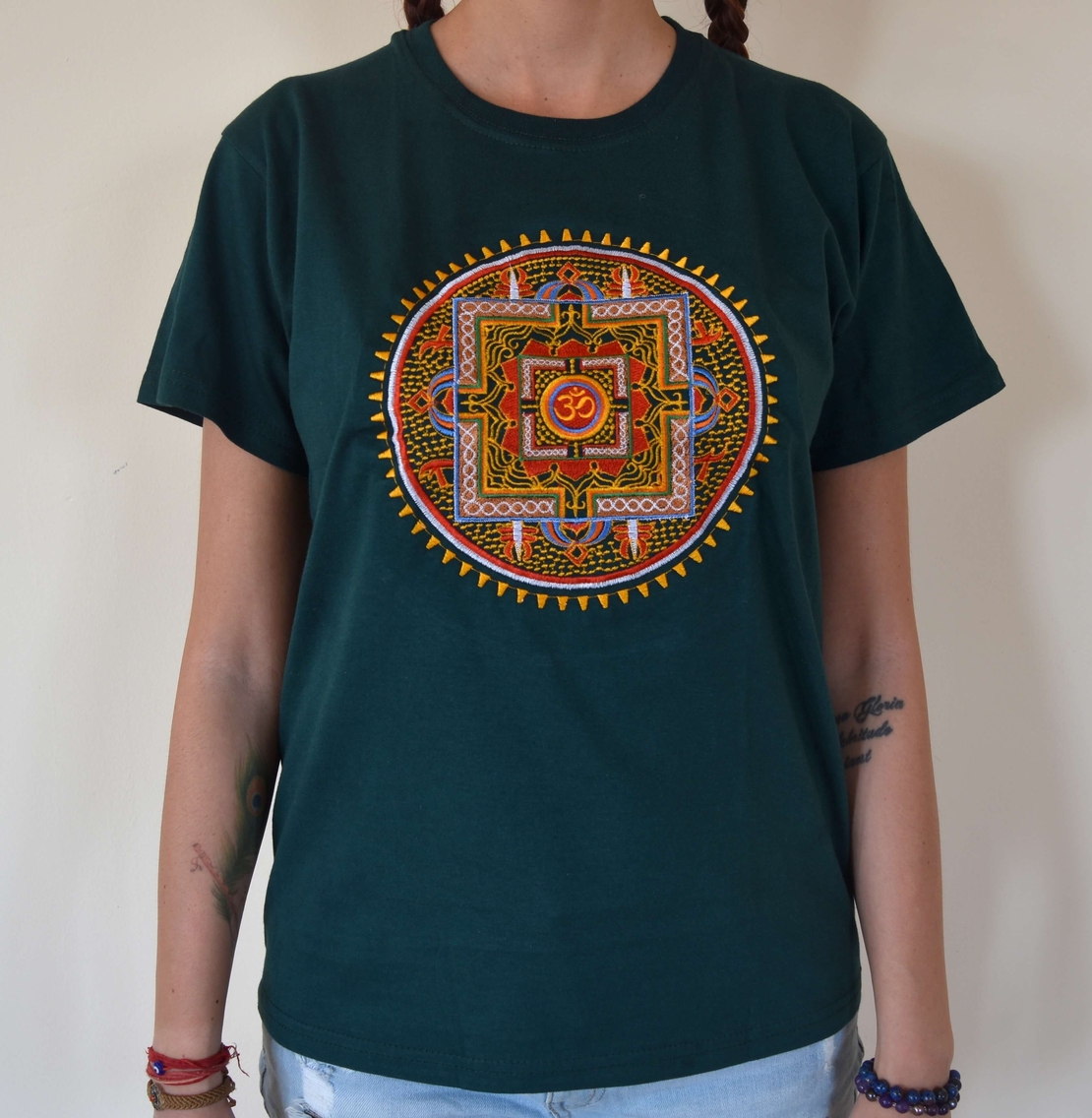 Buddha mandala with OM Embroidery T-shirt