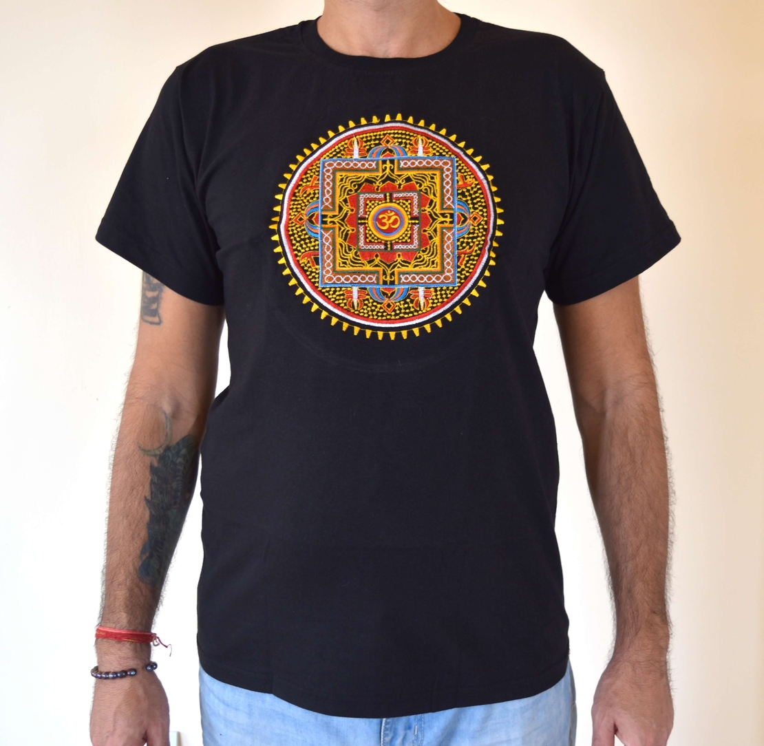 Buddha mandala with OM (handmade embroidery T-shirt)